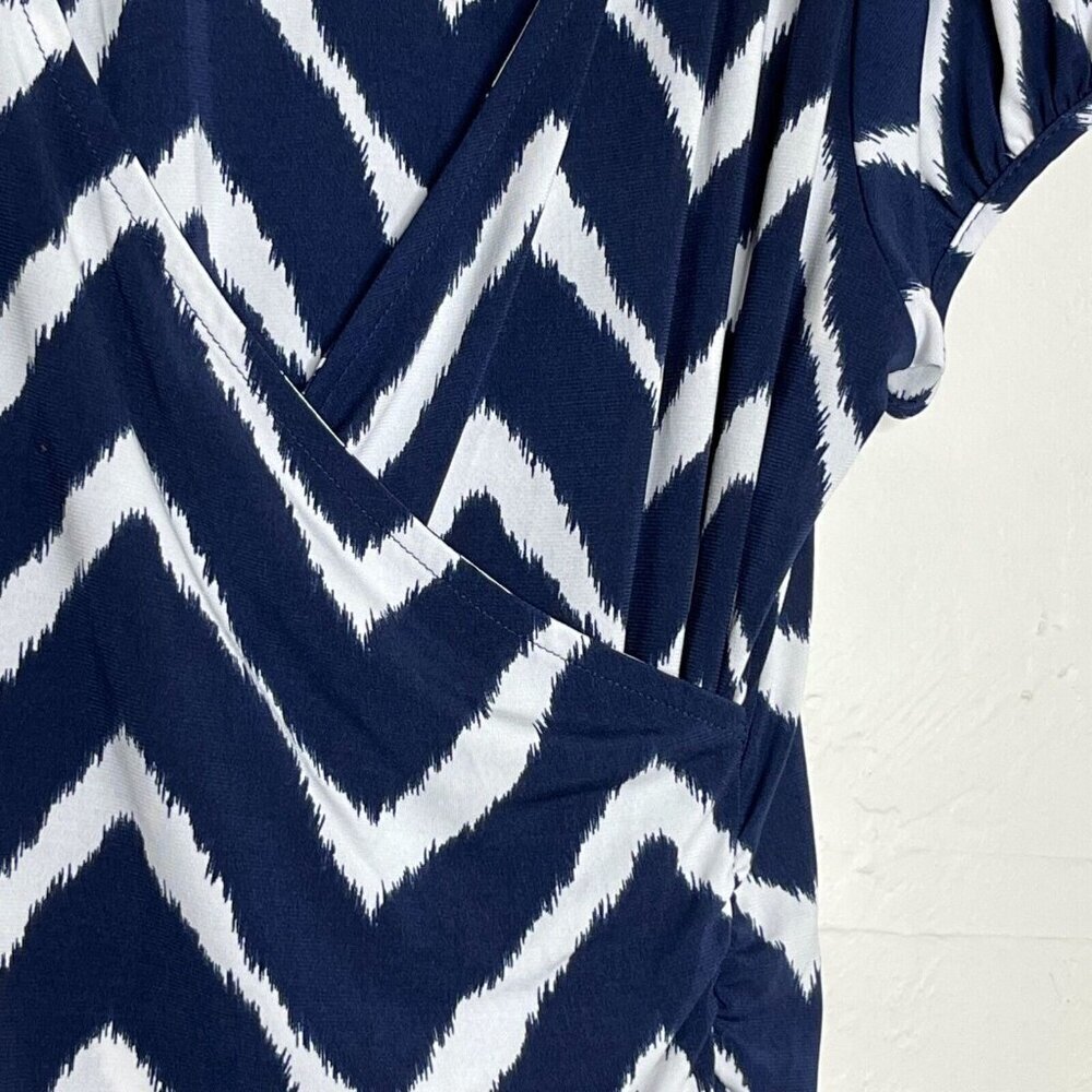 INC International Concepts Chevron Print Faux Wrap Dress Blue White Size Large - Picture 4 of 10